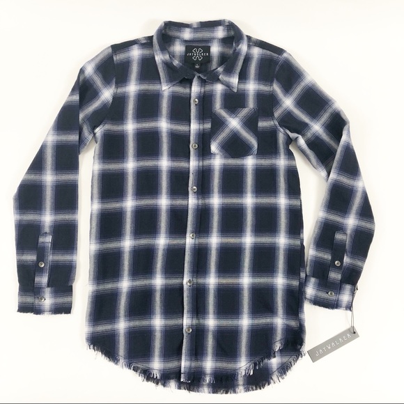 Jaywalker Tops - Jaywalker Blue White plaid Frayed Tunic NWT Size L